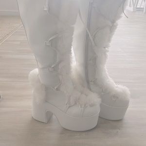 White Fluffy Camel-311 Demonias Platforms